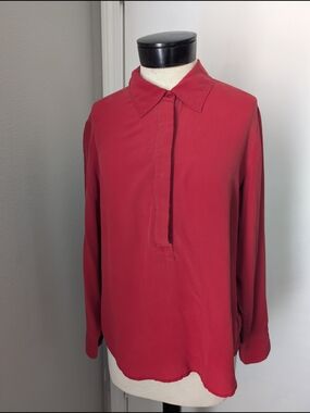 kathy ireland Crimson Long-Sleeve Collared Pullover Blouse
